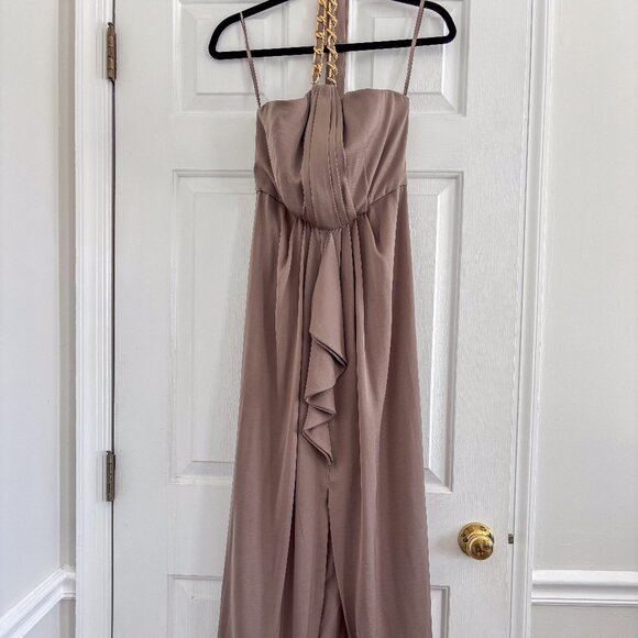 BCBG Milania Chain Link Halter Maxi Dress Taupe Size 4 - Picture 3 of 7